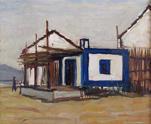 Jacques Bouyssou Beach House painting: Artist: Bouyssou, Jacques (French, 1926-1997) Title: Beach House Medium: oil on board Dimensions: 8 x 10 inches Signature: Signed J. Bouyssou lower right Provenance: Arthur Lenars & Cie Pa