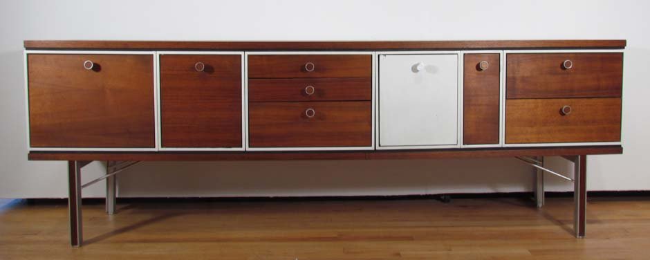 Rare Walnut & Alum Cabinet for IBM Pav, NY Worlds Fair: Artist: Eames, Attributed to Charles & Ray Title: Rare walnut & Alum cab. manufactured for IBM Pav, NY Worlds Fair, probably Chas. & Ray Eames consisting of walnut top above 6 panels : 3 walnut panels