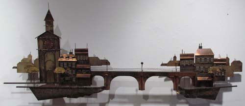 Curtis Jere Scenic Bridge wall relief: Artist: Jere, Curtis (20th Century American) Title: Scenic Bridge wall relief Dimensions: 21 x 53 x 6.5 inches