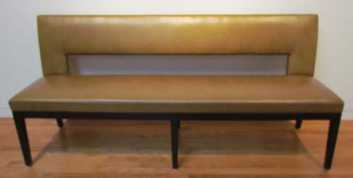 Christian Liaigre for Holly Hunt Velin Banquette Bench: Artist: Liaigre, Christian for Holly Hunt Title: Velin Banquette Bench with Beige Leather Upholstery Medium: mahogany, leather Dimensions: 32.5 x 72 x 19 inches Signature: Metal Stamp on under stretc