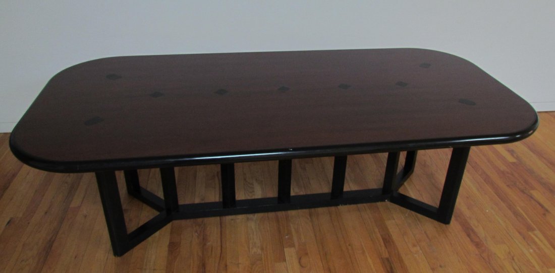 Hoffman/Fledermaus Style Ebonized Dining table: After Josef Hoffman Hoffman/Fledermaus Style Oval Shaped Ebonized Dining table ebonized wood 28.5 x 92 x 44 inches Provenance: The Estate of Margaret Raphael