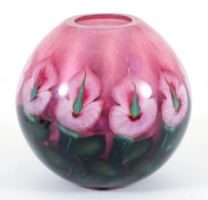 Daniel Lotton Art Glass Floral Motif Vase 1997