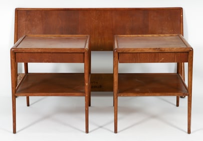 Pair T.H. Robsjohn-Gibbings for Widdicomb Side Tables plus Headboard
