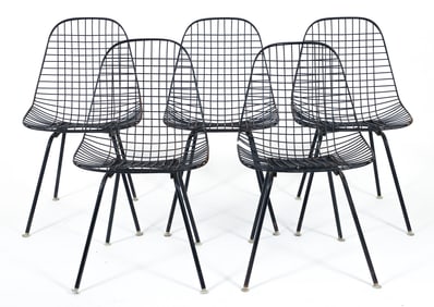 5 Late 1950s Eames for Herman Miller Wire Mesh DKX Chairs