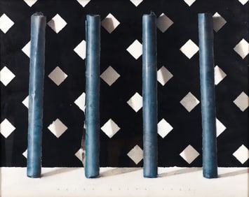 Akira Arita 1982 mixed media painting Four Blues