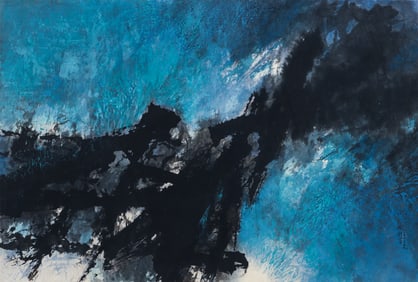 Fong Chung-Ray Abstract in Blue Watercolor 1972