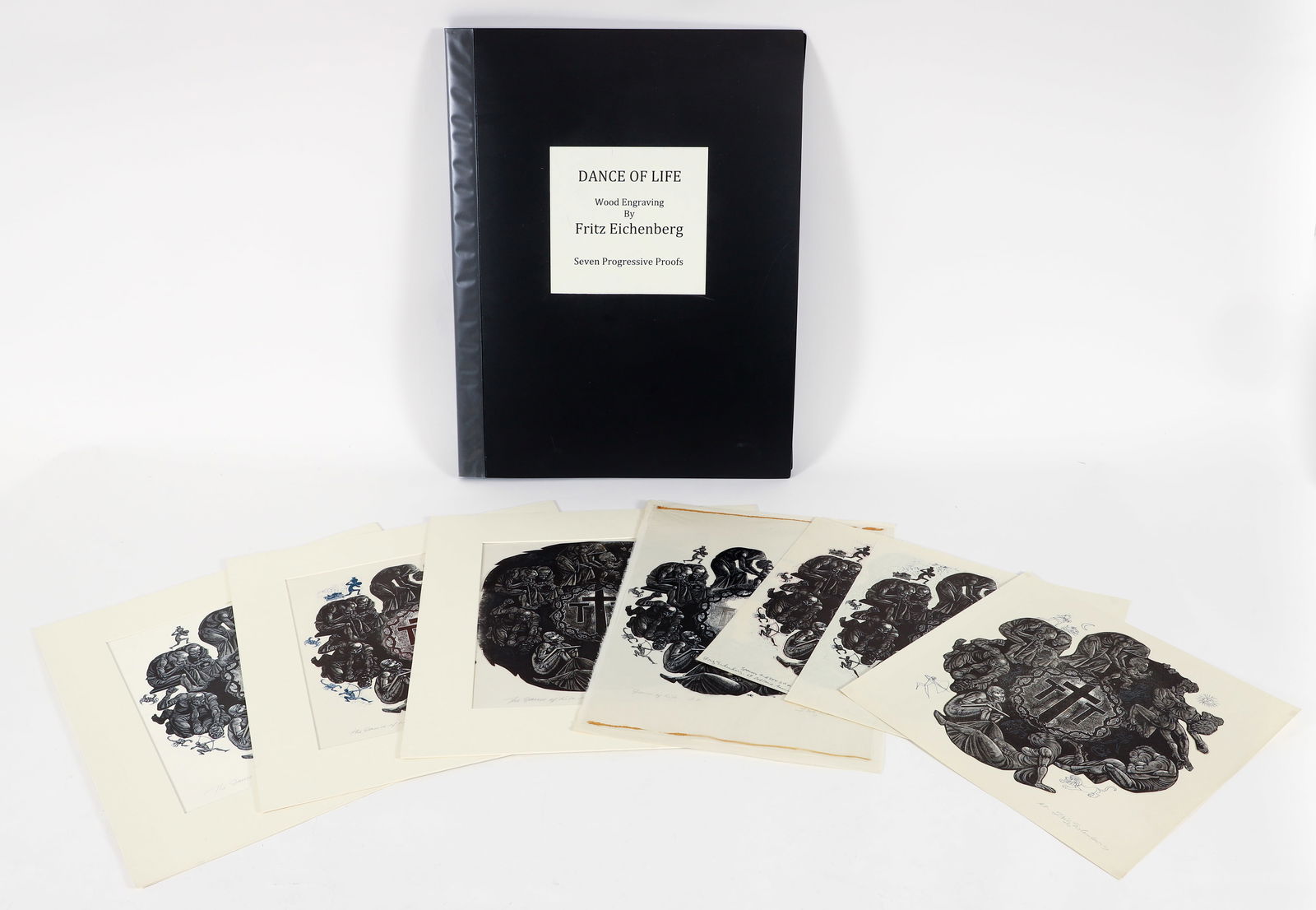 Portfolio of 8 Fritz Eichenberg Wood Engravings: Eichenberg, Fritz (German/American/New York/Rhode Island, 1901 - 1990), The Dance of Life, Seven Progressive Proofs Portfolio, wood engravings on paper. Signed, titled, state number in pencil along lo