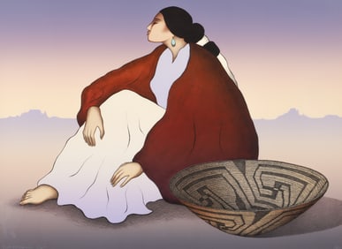 R. C. Gorman Woman With Pima Basket Signed Lithograph