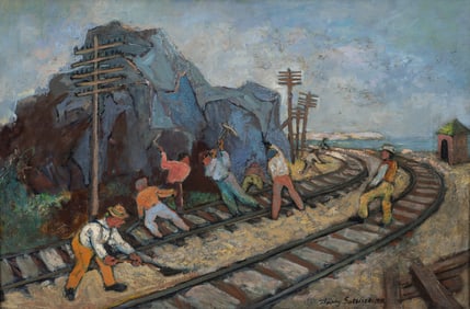 Harry Gottlieb Repairs on the Railroad 1938 Oil on Canvas