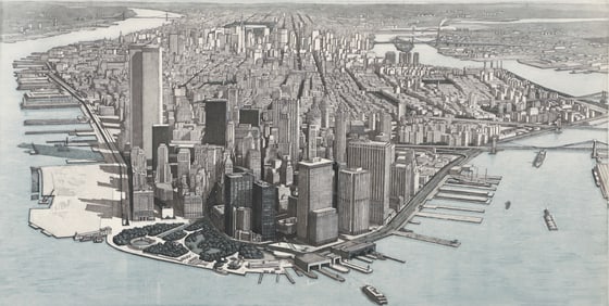 Richard Haas Manhattan View Battery Park 1980 Etching