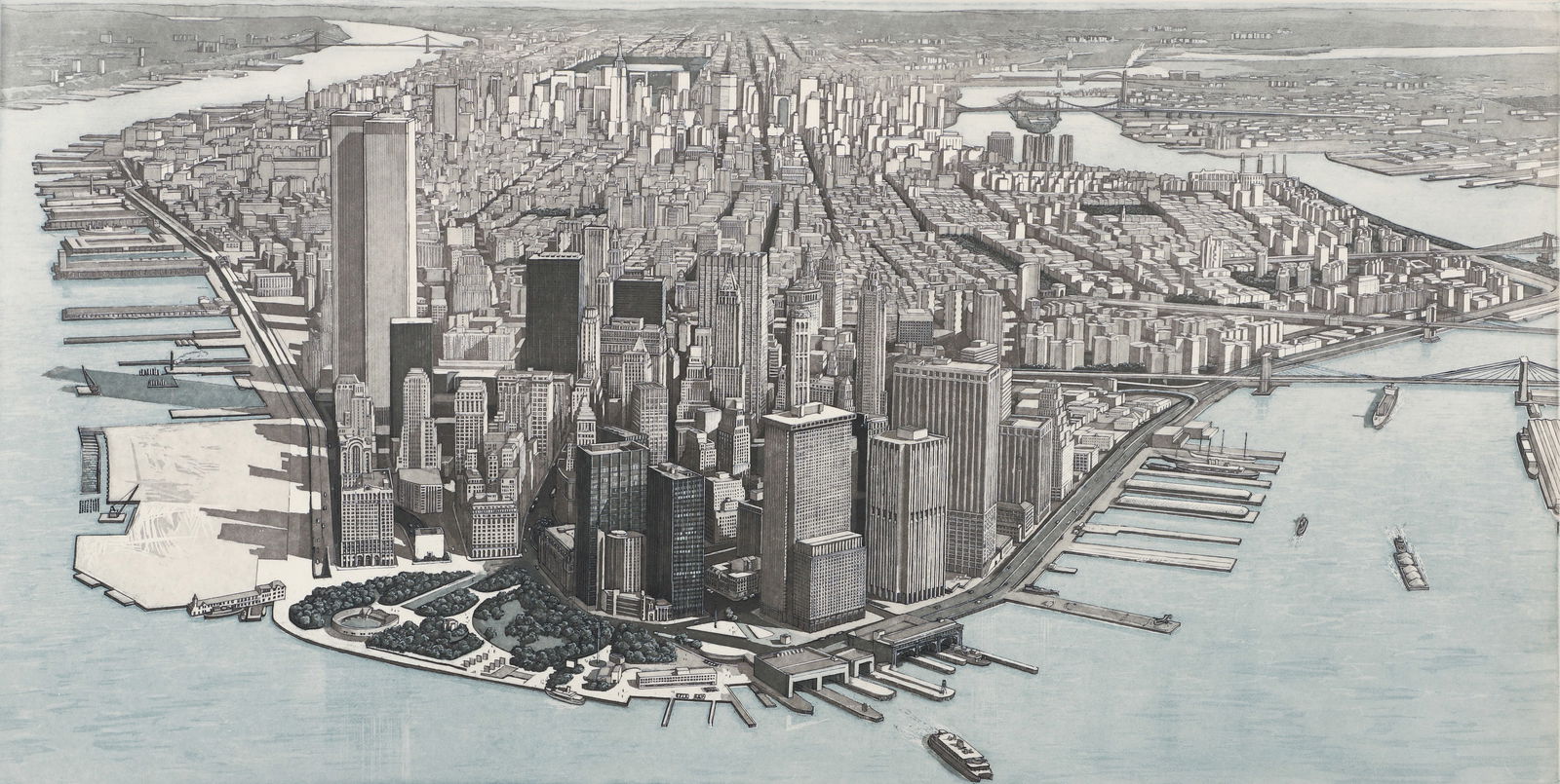 Richard Haas Manhattan View Battery Park 1980 Etching (1 of 5)