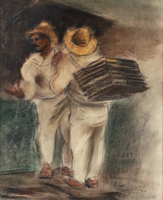 Attr. David Phillip Levine Pastel on Paper Workers 1940