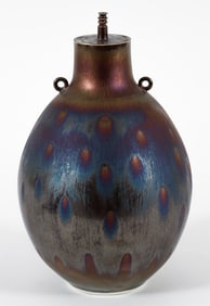 Hideaki Miyamura Glazed Ceramic Covered Peacock Jar
