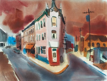 Jerry Caplan Sharpsburg Intersection 1977 Watercolor