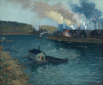 Aaron Gorson Steel Mills at Twilight Oil on Canvas