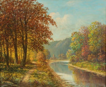 A. F. King Scalp Level Landscape and Lake Oil on Canvas