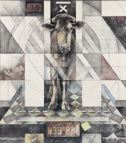 Herb Olds 1980's color pencil Portrait with Number 45