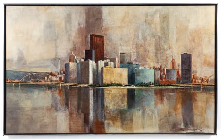 Charles Pitcher Pittsburgh Panorama Skyline 1974 Acrylic on Canvas
