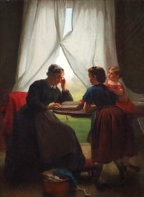 George Cochran Lambdin The Morning Lesson 1868 Oil Ptg