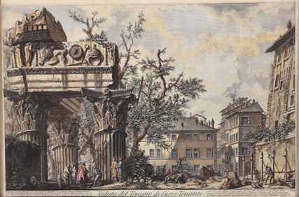 Piranesi colored Etching Veduta del Tempio Giove Tonante
