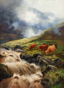 Daniel Sherrin The Elder Oil on Canvas Highland Cattle