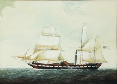 19th century Watercolor of the ship John Bull by A. E. S.
