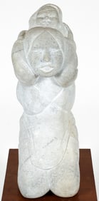 Osuitok Ipeelee Inuit Dolomite Marble Sculpture Mother and Child