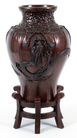 Large Bronze Japanese Vase on Stand, Kyoto