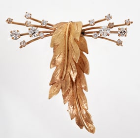 14k Diamond Leaf Brooch
