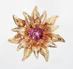 14k Ruby Flower Brooch
