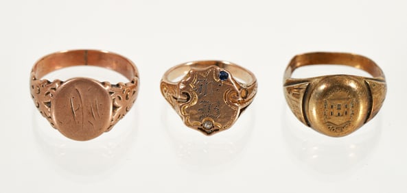 3pc Gold Signet Mens Rings