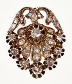 Victorian Rose Cut Diamond Gold and Silver Brooch