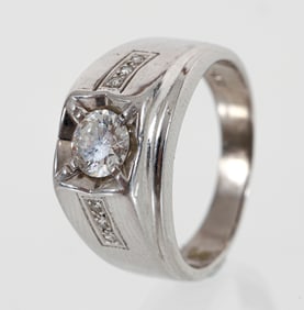 14k White Gold Diamond Mens Ring