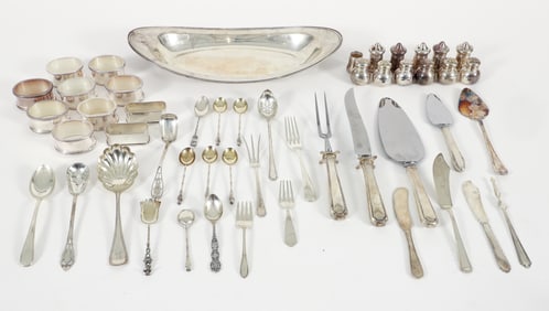 Lot of 50 Tableware Sterling Silver and Silver Plate Pieces