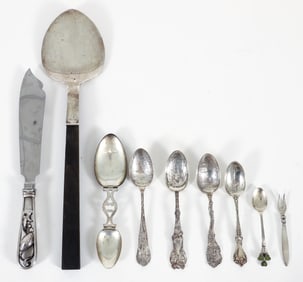 Georg Jensen Sterling Blossom Cake Knife and Cactus Olive Fork