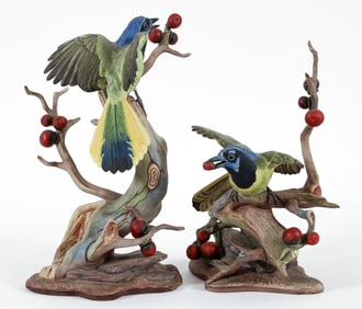 Pair of Boehm Porcelain Green Jayes