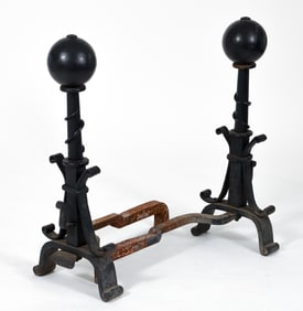 Pair 19th Century Industrialist Estate Cannonball Andirons