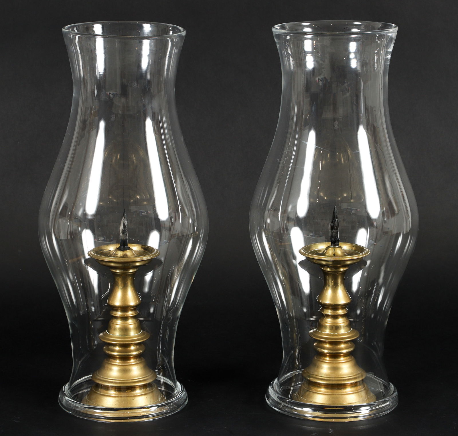 Pr Blenko for Colonial Williamsburg Hurricane Shades, Brass Candlesticks (1 of 4)