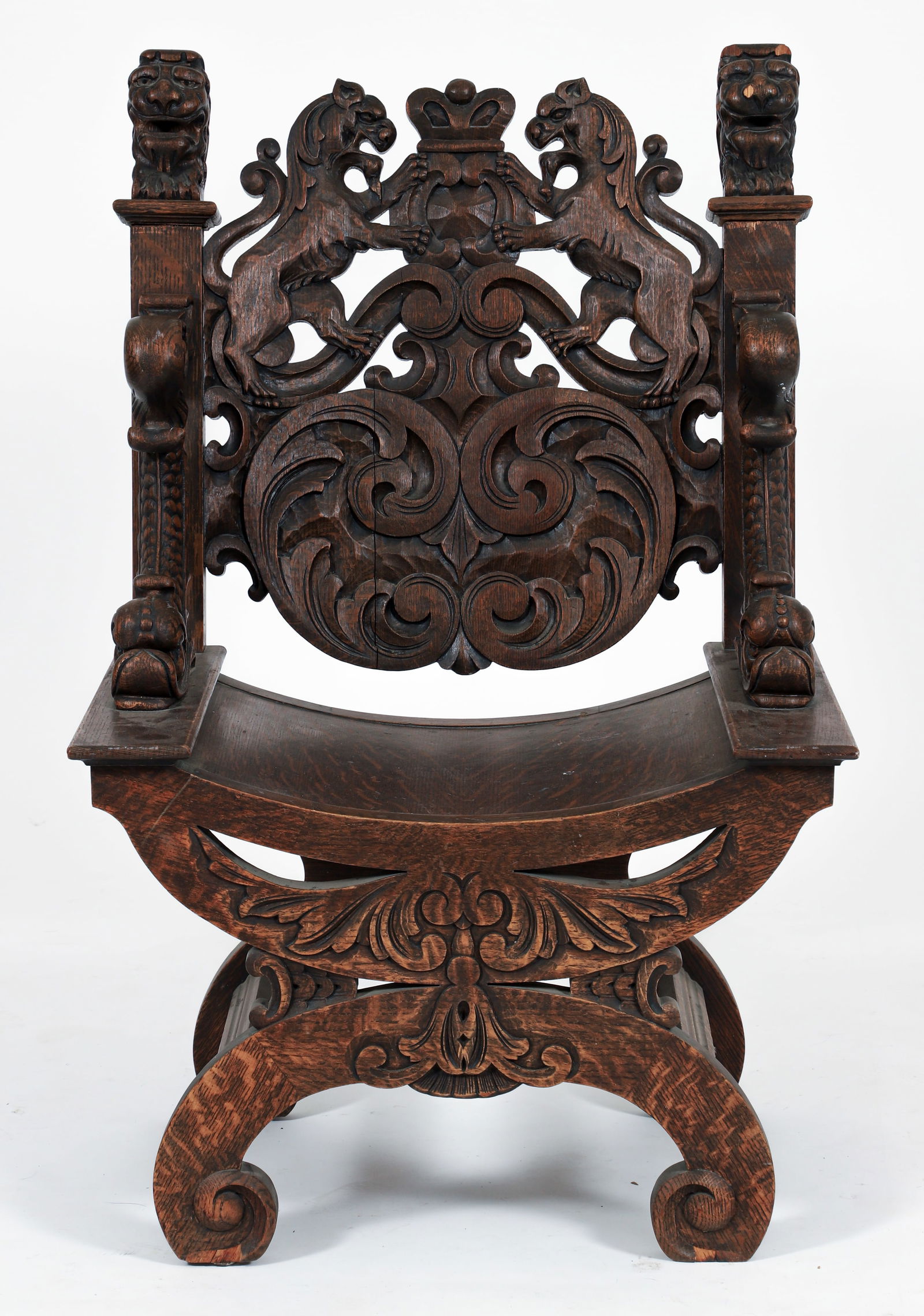 Renaissance Revival Highly Carved Oak Throne Chair (1 of 5)