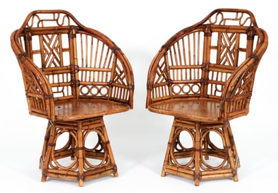 Pair of Brighton Pavillion Style Bamboo Swivel Chairs