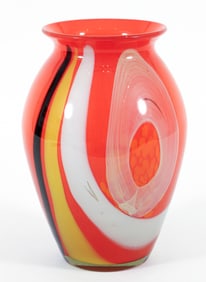 Brilliant Orange Handblown Art Glass Vase