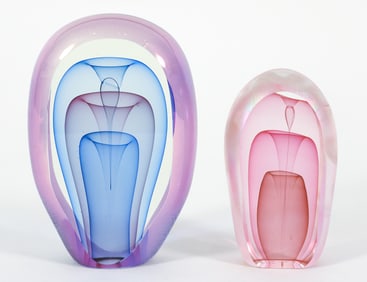 2 Edward Nesteruk Art Glass Fountain Paper Weights