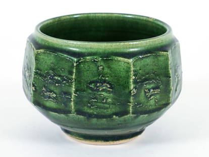 Warren MacKenzie Green Glazed Ceramic Pot: MacKenzie, Warren (American, 1924-2018), Green pot, glazed ceramic, artist stamp at underside. 4 x 6 inches.