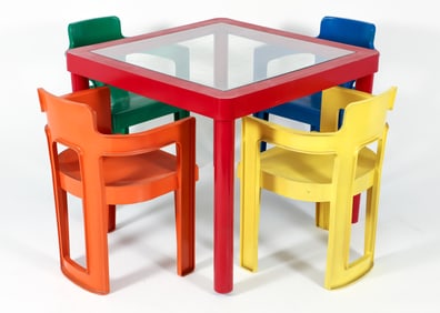 Syroco Colorfully Lacquered Table and Chairs