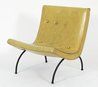Milo Baughman Scoop Lounge Chair in Yellow Vinyl