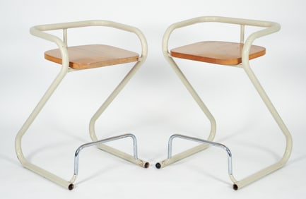 Pair Lindau and Lindedrantz S70-3 Cantilever Bar Stools