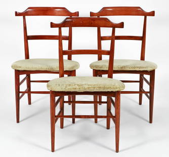 3 Milo Baughman for Murray Upholstered Dining Chairs: Milo Baughman for Murray Furniture, 3 Modern Dining Chairs, wood frames, reupholstered c.1980s, 31 x 19 x 16 inches, seat height 16.75 inches, no maker's marks.