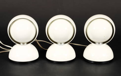 3 Vico Magistretti for Artemide Eclisse Lamps/Sconces: Set of 3 Vico Magistretti for Artemide Eclisse Lamps/Sconces, Italian, first designed in 1965. White enameled steel bodies and shades. The intensity of light can be adjusted by rotating its inner