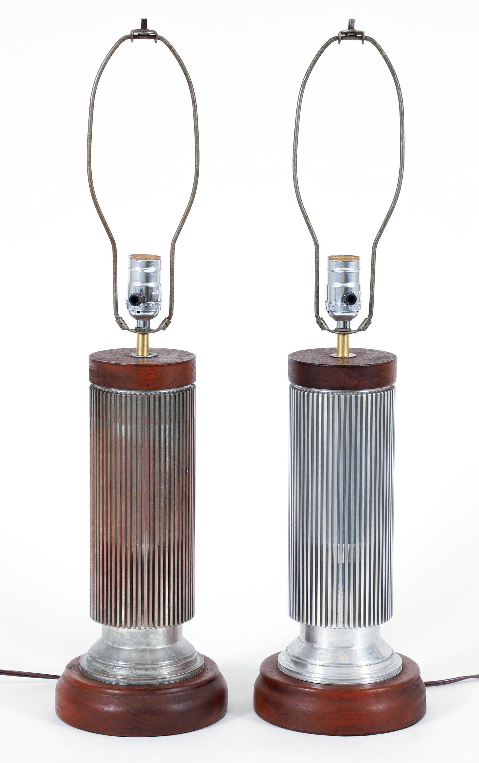 Pair of Walnut and Aluminum Table Lamps (1 of 2)