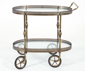 Brass Two Tier Tea Cart on Castors